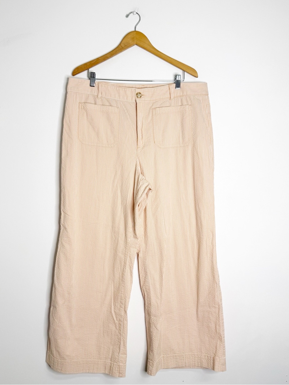 LOFT The Palmer Wide Leg Striped Pants Size 18 Peach White High Rise